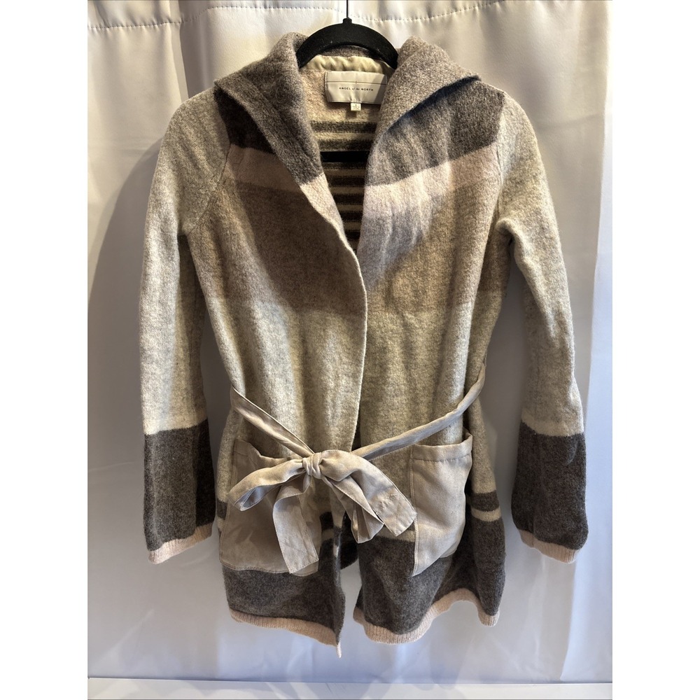 Angel of the North Lambswool Cardigan Sweater Womens Size S Pockets Brown Beige